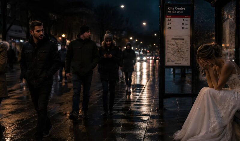 Chaque vendredi soir, je voyais une jeune femme assise à l’arrêt de bus, vêtue d’une robe de mariée : les gens la prenaient pour une folle, mais lorsque j’ai finalement décidé de lui parler, mon cœur s’est brisé en entendant son histoire