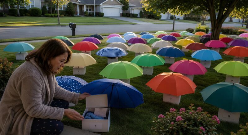 Mon fils a donné son parapluie à une inconnue, et le lendemain, toute notre cour était couverte de parapluies ouverts, chacun avec une boîte numérotée : quand mon fils a vu le contenu de l'une des boîtes, il m'a dit d'appeler la police
